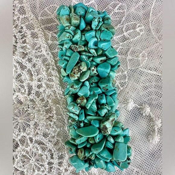 Turquoise Tumbled Stone Stretch Bracelet - Picture 3 of 7